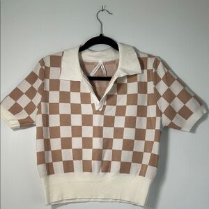 Dreamers Cream and Brown Checkered Sweater